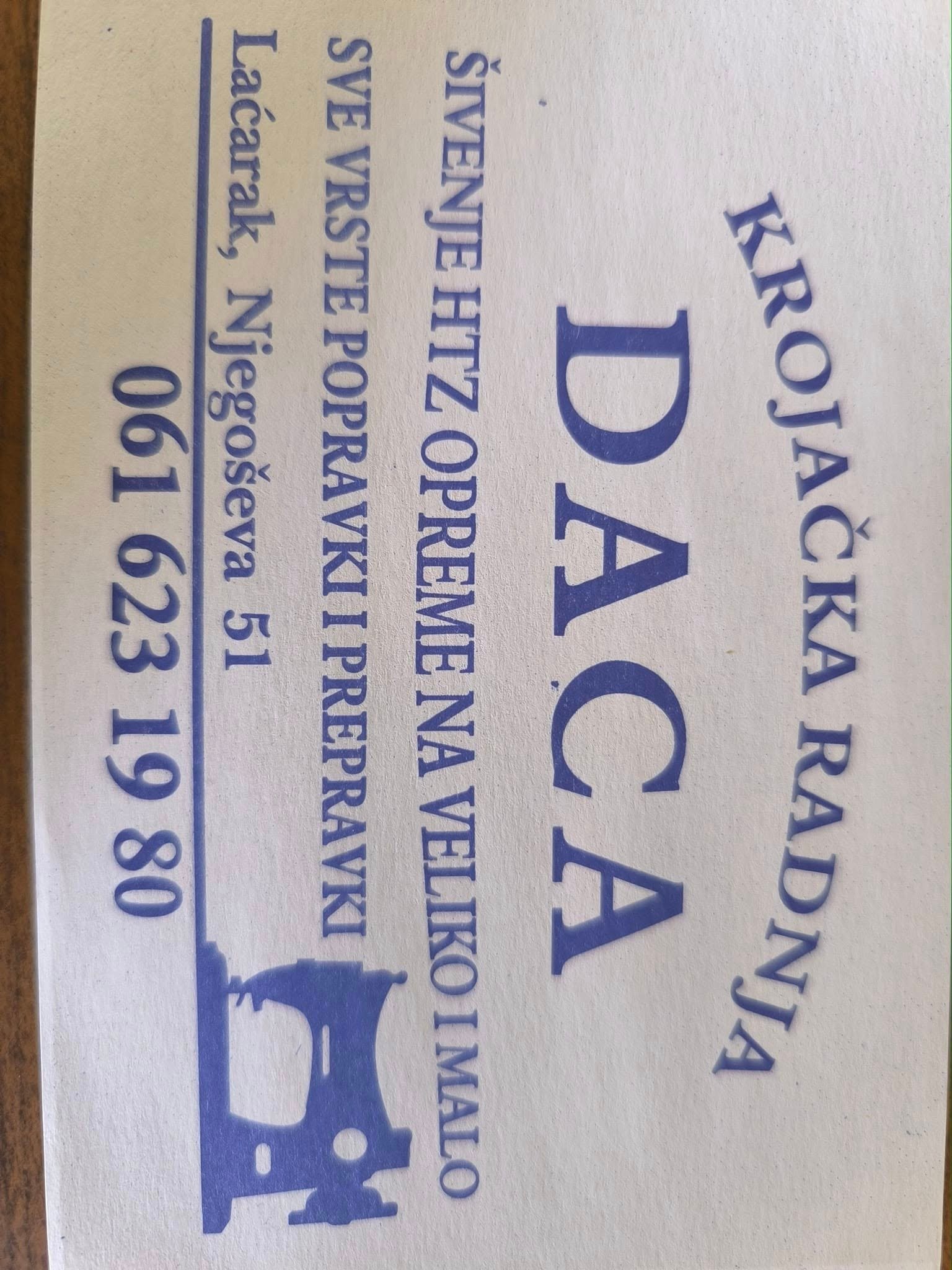 Vizit karta Krojačka radnja DACA